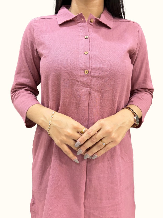 Mauve Mist Cotton Solid A-Line Co-Ord Set