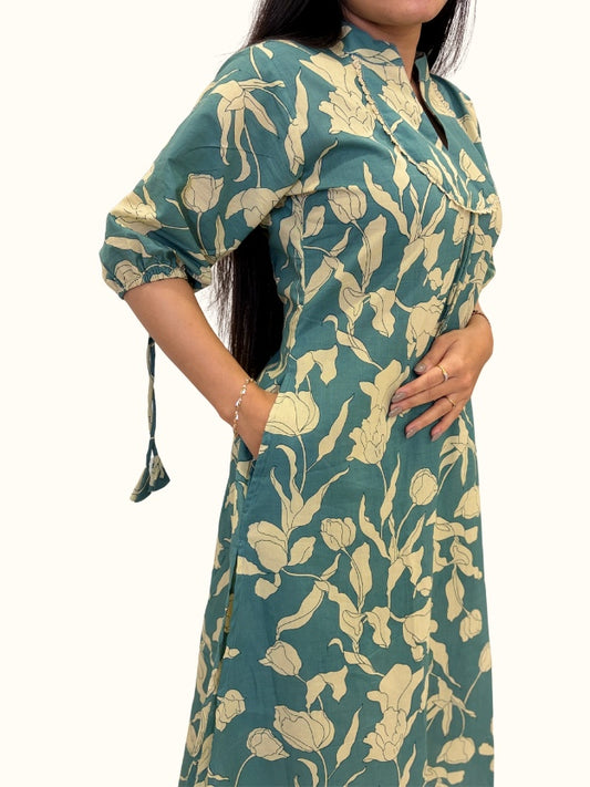 Teal Floral Cotton Co-Ord Set – Jaipuri Print Edition