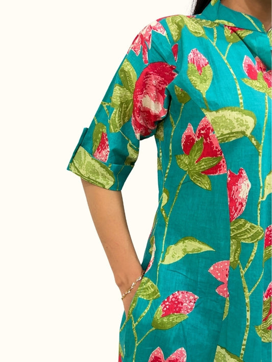 Jade Lotus – Premium Jaipuri Floral Cotton Co-Ord Set