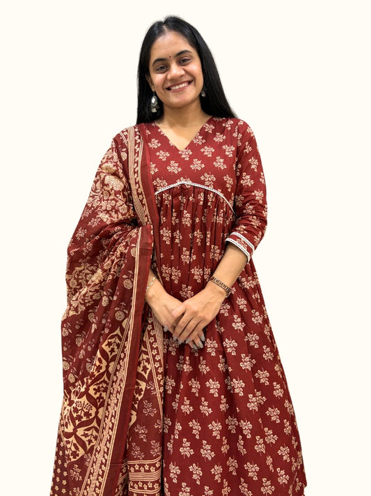 Earth Blossom Pure Cotton A-Line Floral Kurta Set with Dupatta