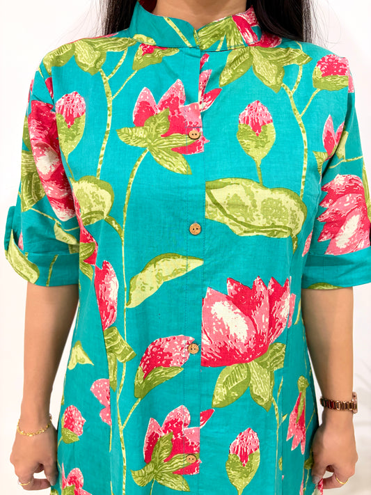 Jade Lotus – Premium Jaipuri Floral Cotton Co-Ord Set