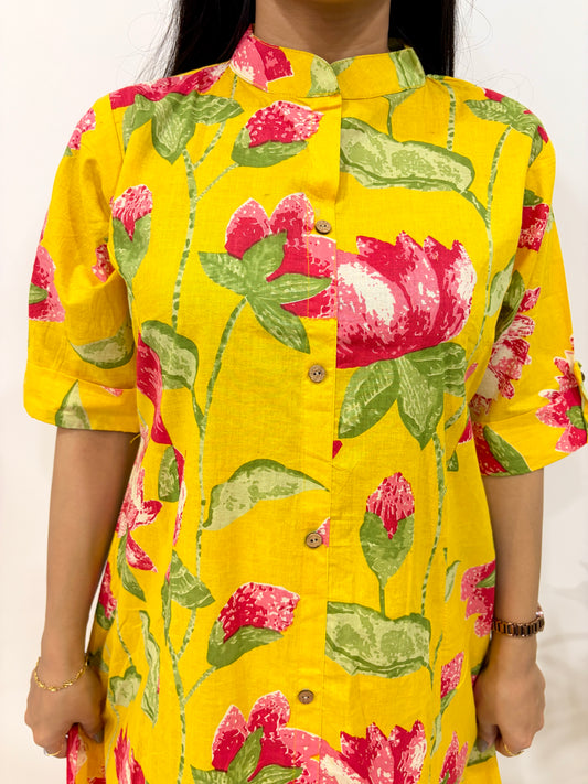 Golden Marigold – Premium Jaipuri Floral Cotton Co-Ord Set