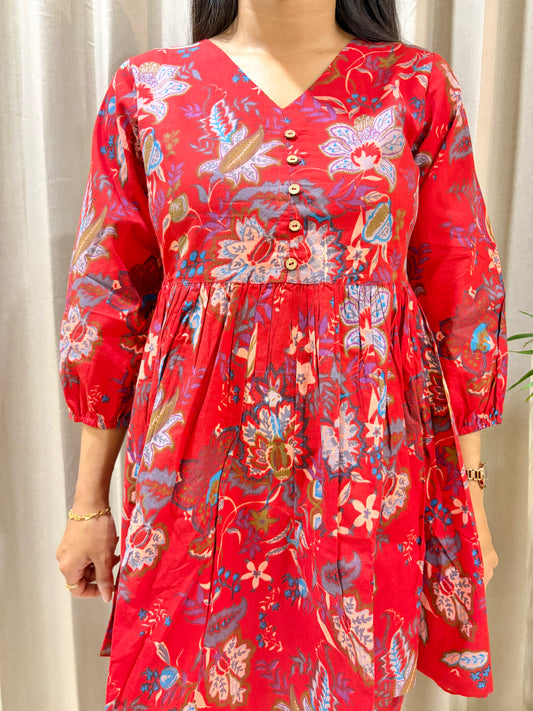 Scarlet Bloom Pure Cotton Floral Peplum Co-Ord Set