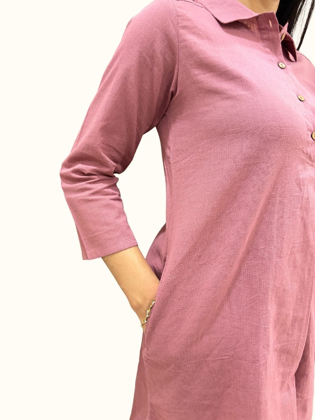 Mauve Mist Cotton Solid A-Line Co-Ord Set