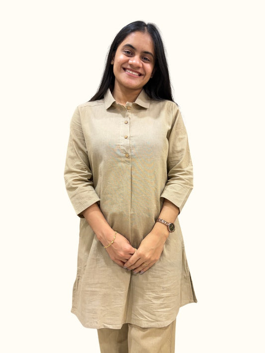 Ivory Sand Cotton Solid A-Line Co-Ord Set