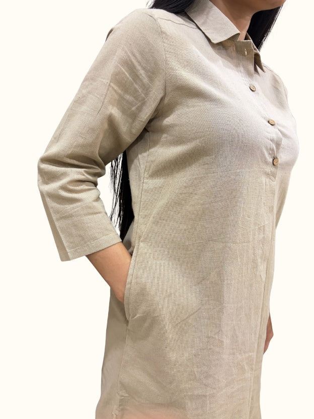 Ivory Sand Cotton Solid A-Line Co-Ord Set