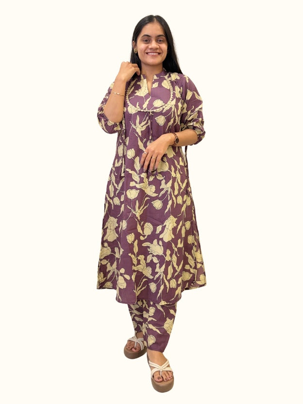 Plum Floral Cotton Co-Ord Set – Jaipuri Print Edition