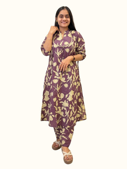 Plum Floral Cotton Co-Ord Set – Jaipuri Print Edition