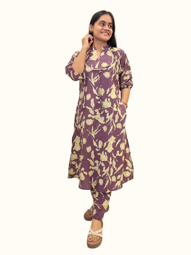 Plum Floral Cotton Co-Ord Set – Jaipuri Print Edition
