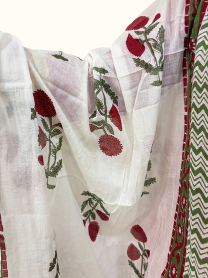 Crimson Gota Grace Cotton Kurta Set with Floral Dupatta