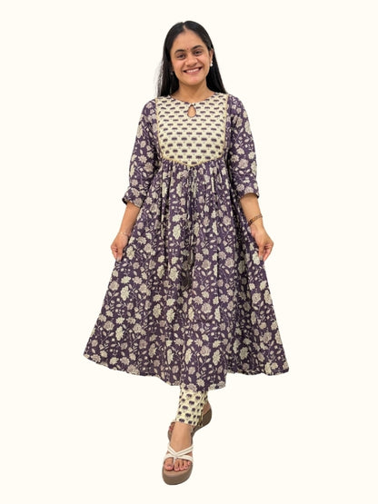 Amethyst Bloom Cotton A-Line Kurta Set