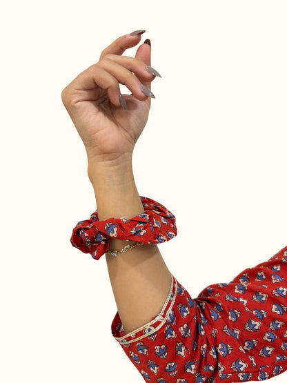 Dusty Red Floral Printed Cotton Anarkali Kurta With Palazzo Set