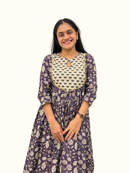 Amethyst Bloom Cotton A-Line Kurta Set