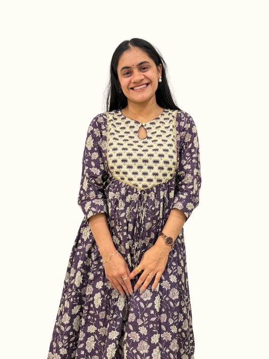 Amethyst Bloom Cotton A-Line Kurta Set