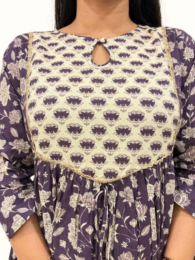 Amethyst Bloom Cotton A-Line Kurta Set
