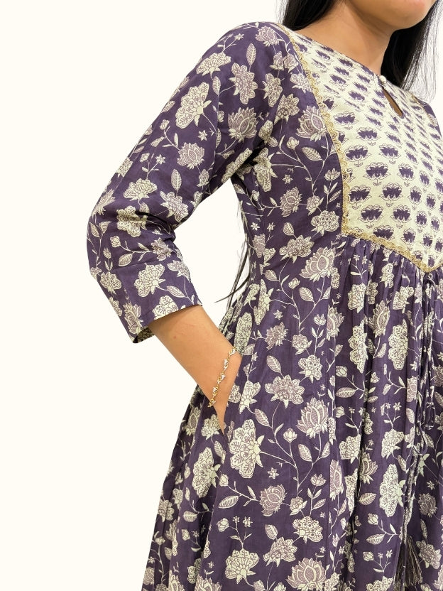 Amethyst Bloom Cotton A-Line Kurta Set