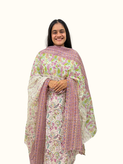 Pastel Gulmohar Jaipuri Printed Cotton Suit Set with Dupatta (3-Piece)