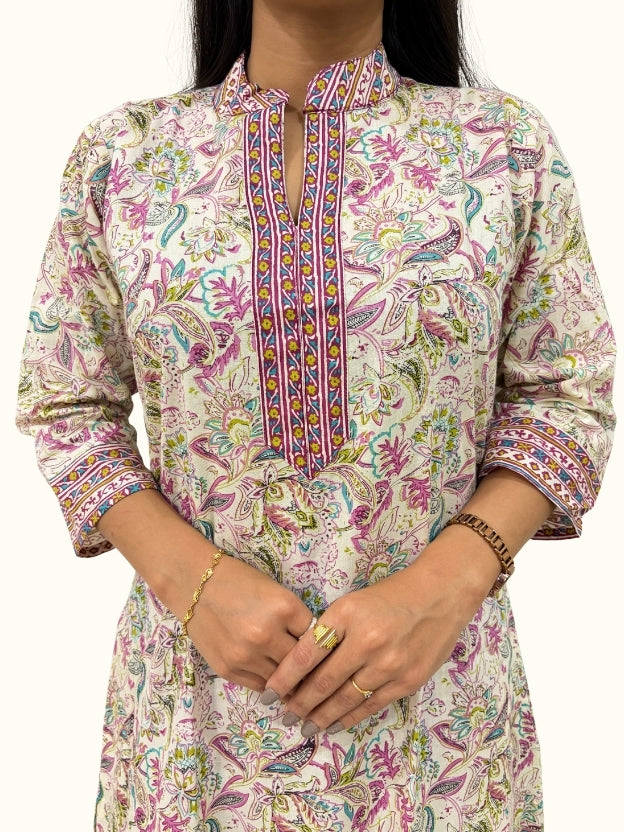 Pastel Gulmohar Jaipuri Printed Cotton Suit Set with Dupatta (3-Piece)