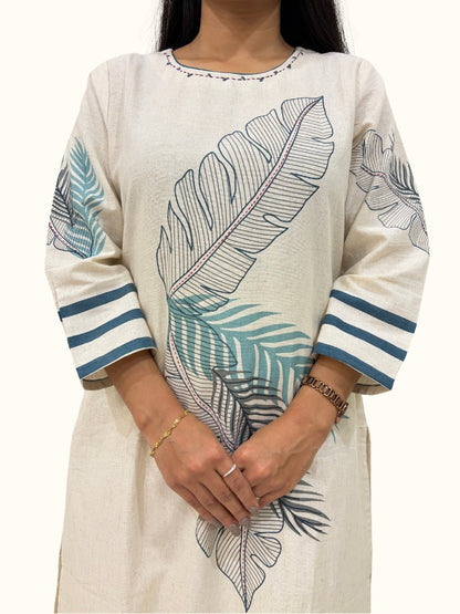 Ivory Leaf Whisper – Premium Khadi Cotton Co-Ord Set