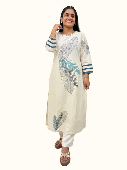 Ivory Leaf Whisper – Premium Khadi Cotton Co-Ord Set