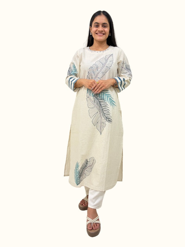 Ivory Leaf Whisper – Premium Khadi Cotton Co-Ord Set