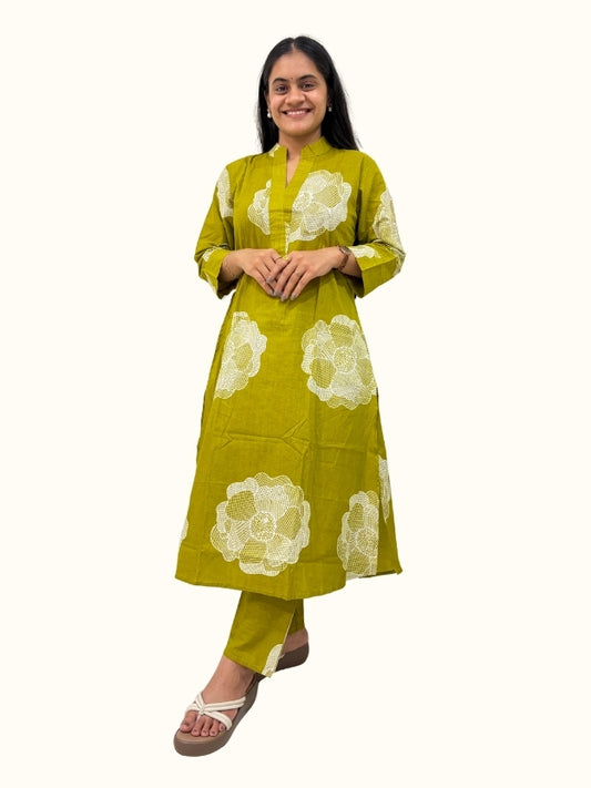 Blooming Basil Jaipuri Printed Cotton Blend Co-Ord Set