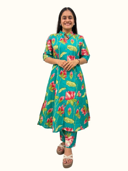 Jade Lotus – Premium Jaipuri Floral Cotton Co-Ord Set