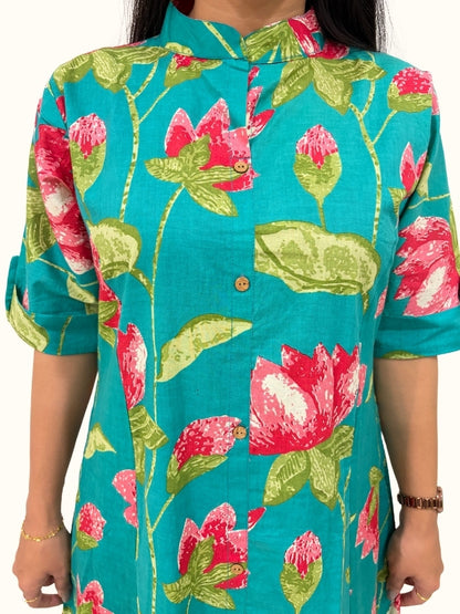 Jade Lotus – Premium Jaipuri Floral Cotton Co-Ord Set