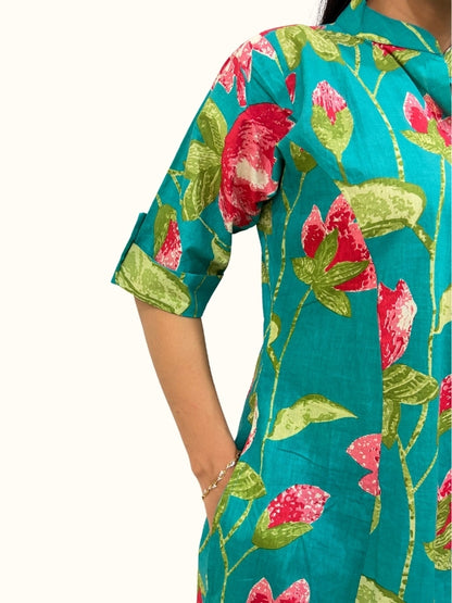 Jade Lotus – Premium Jaipuri Floral Cotton Co-Ord Set