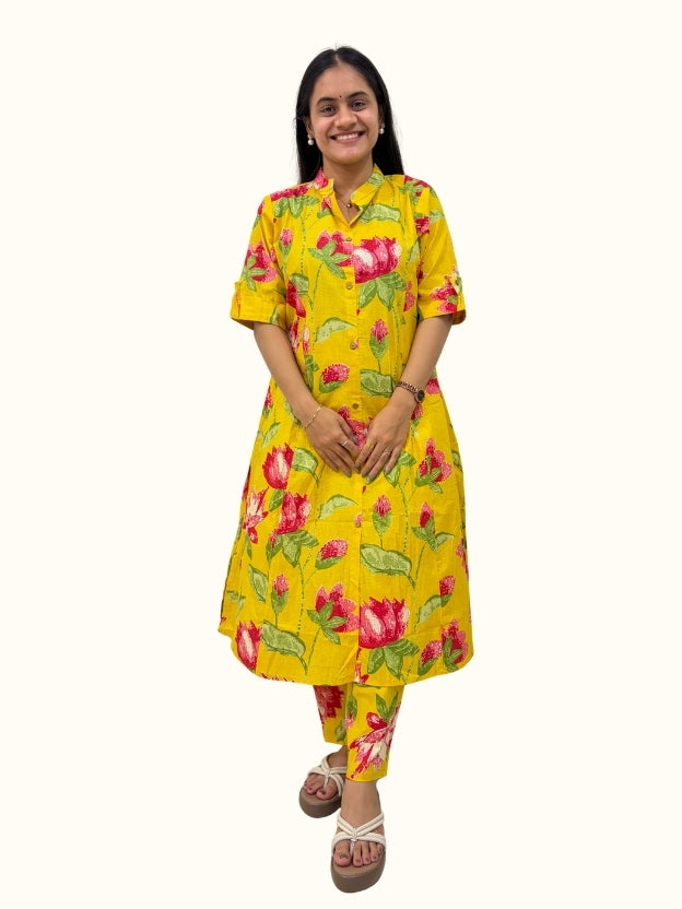 Golden Marigold – Premium Jaipuri Floral Cotton Co-Ord Set