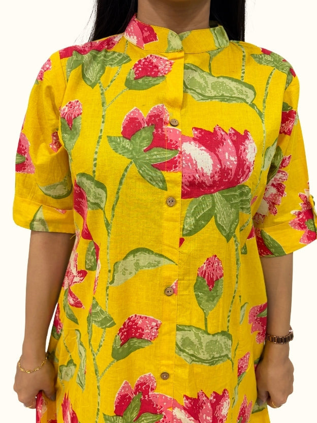 Golden Marigold – Premium Jaipuri Floral Cotton Co-Ord Set