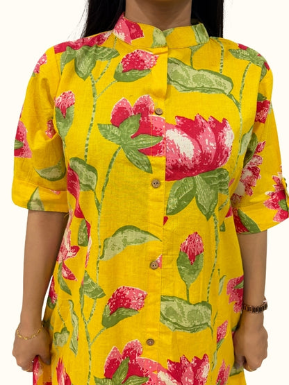 Golden Marigold – Premium Jaipuri Floral Cotton Co-Ord Set