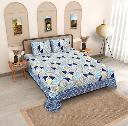 Azure Mosaic Dream – Jaipuri Cotton King Size Bedsheet Set