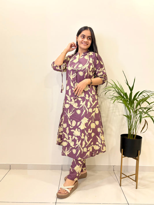 Plum Floral Cotton Co-Ord Set – Jaipuri Print Edition