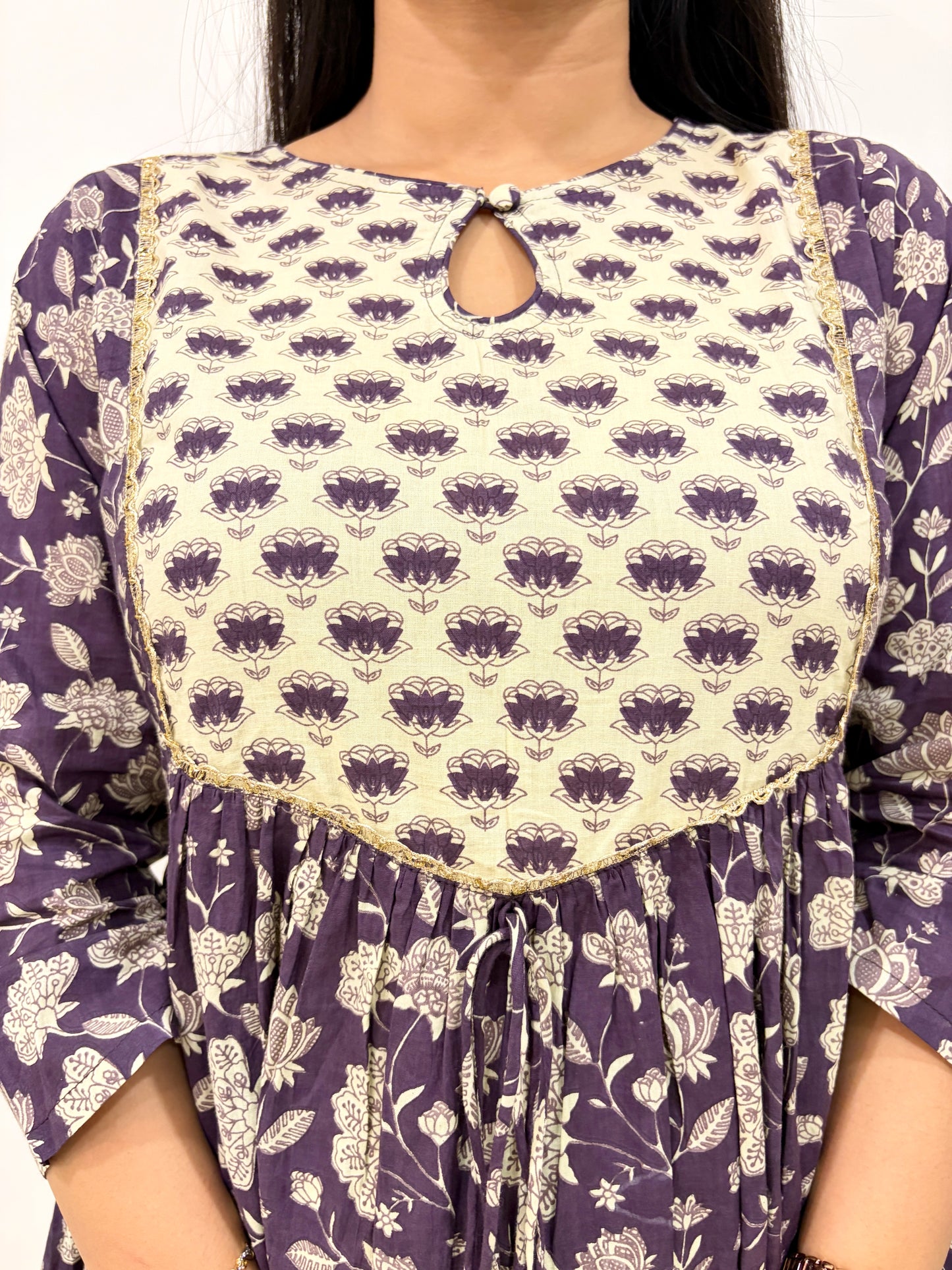 Amethyst Bloom Cotton A-Line Kurta Set