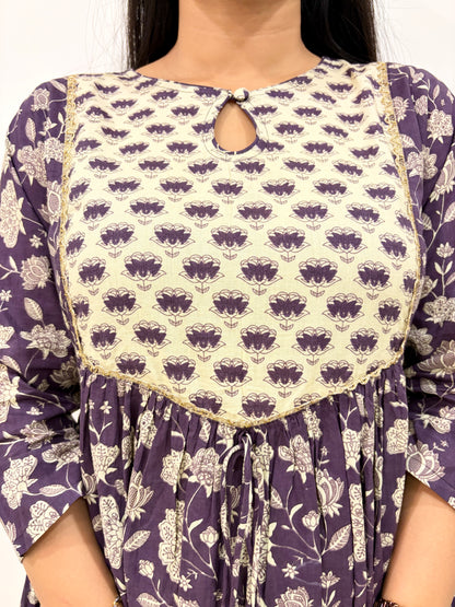 Amethyst Bloom Cotton A-Line Kurta Set