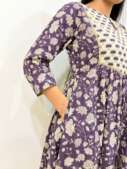 Amethyst Bloom Cotton A-Line Kurta Set
