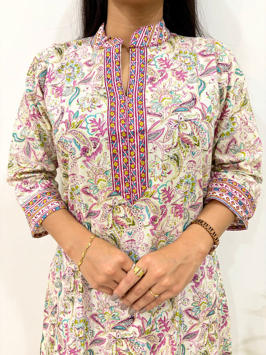 Pastel Gulmohar Jaipuri Printed Cotton Suit Set with Dupatta (3-Piece)