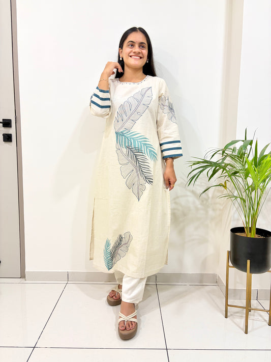 Ivory Leaf Whisper – Premium Khadi Cotton Co-Ord Set