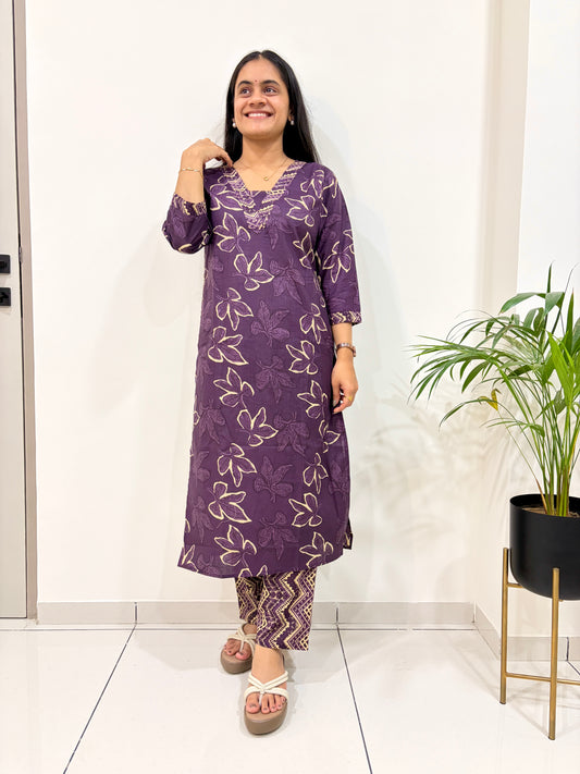 Plum Royale Printed Pure Cotton Co-Ord Set