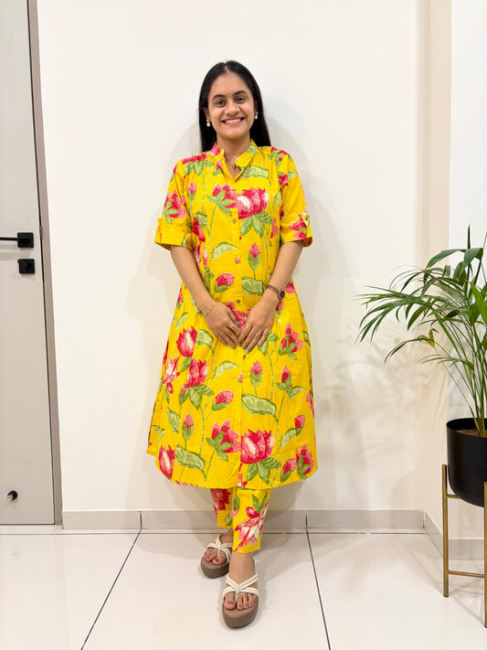 Golden Marigold – Premium Jaipuri Floral Cotton Co-Ord Set