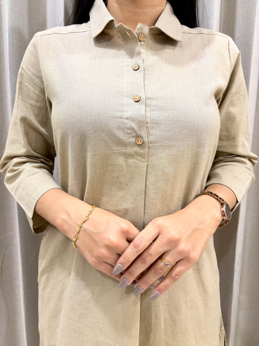 Ivory Sand Cotton Solid A-Line Co-Ord Set