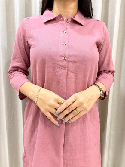 Mauve Mist Cotton Solid A-Line Co-Ord Set